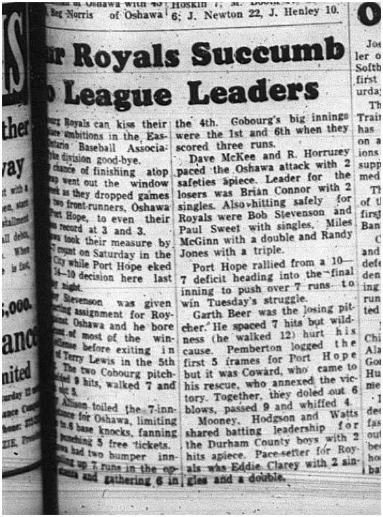 1965-07-07 Baseball - Boys - EOBA - Cobourg Royals