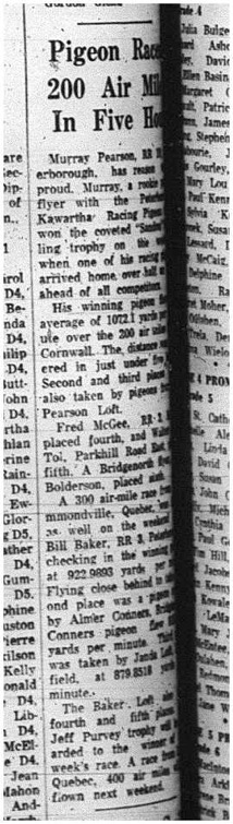 1965-07-07 Pigeon Racing - Men - Cobourg Pigeon Club - Results
