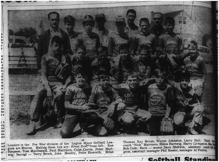 1965-07-07 Softball - Boys - Cobourg Legion Minor Softball League - Peewee Division - Team Picture