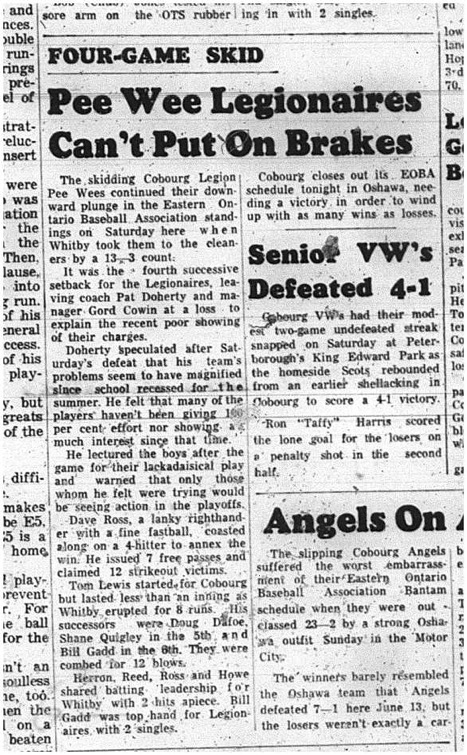 1965-07-14 Softball - Boys - Cobourg Legion Minor Softball League - Peewees