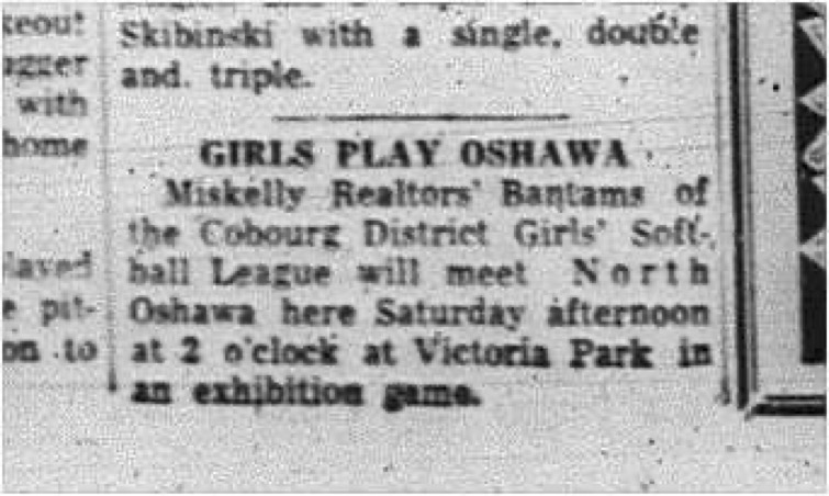 1965-07-14 Softball - Girls - Cobourg District Girls Softball League - Miskelly Realtors Vs. North Oshawa - Bantams