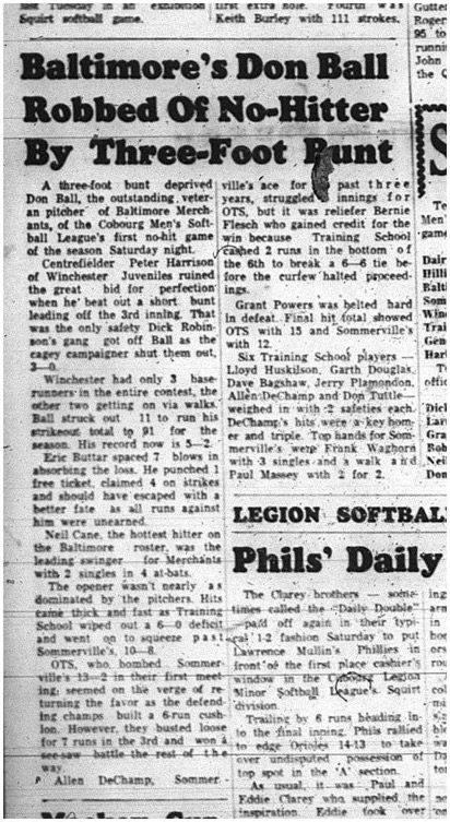 1965-07-14 Softball - Men - Cobourg Mens Softball League - Don Ball
