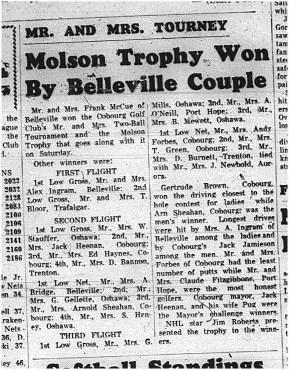 1965-07-21 Golf - Mixed - Cobourg Golf and Curling Club - Molson Trophy