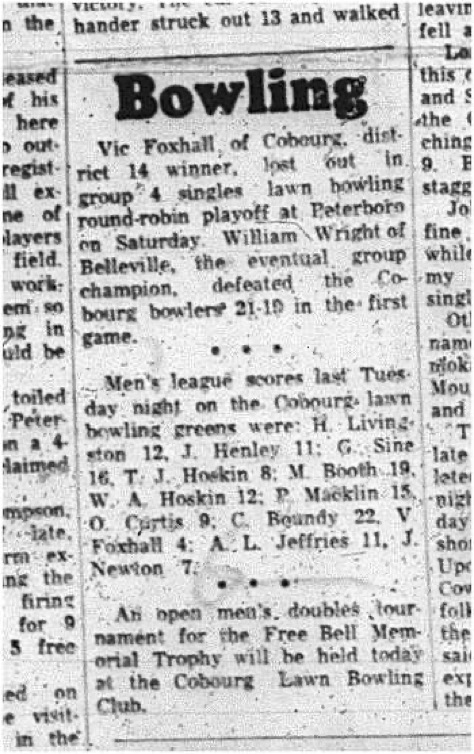 1965-07-21 Lawn Bowling - Men - Cobourg Lawn Bowling Club - Singles Lawn Bowling