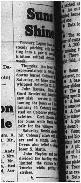 1965-07-21 Softball - Boys - Cobourg Legion Minor Softball League - Suns