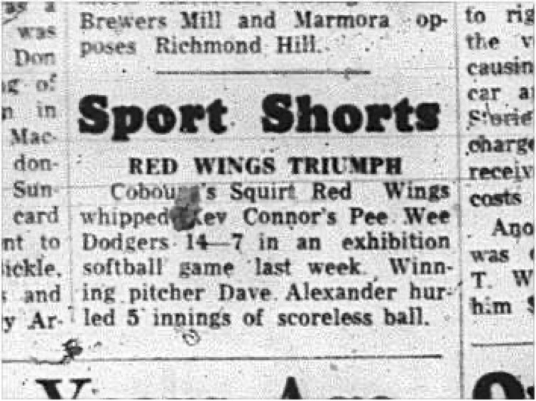 1965-07-28  Softball - Boys - Cobourg Legion Minor Softball League - Squirt Red Wings Vs. Peewee Dodgers