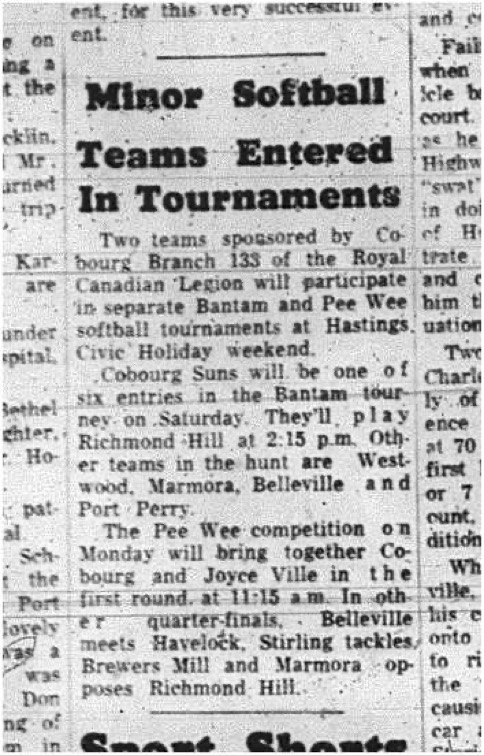 1965-07-28  Softball - Boys - Cobourg Legion Minor Softball League - Tournaments