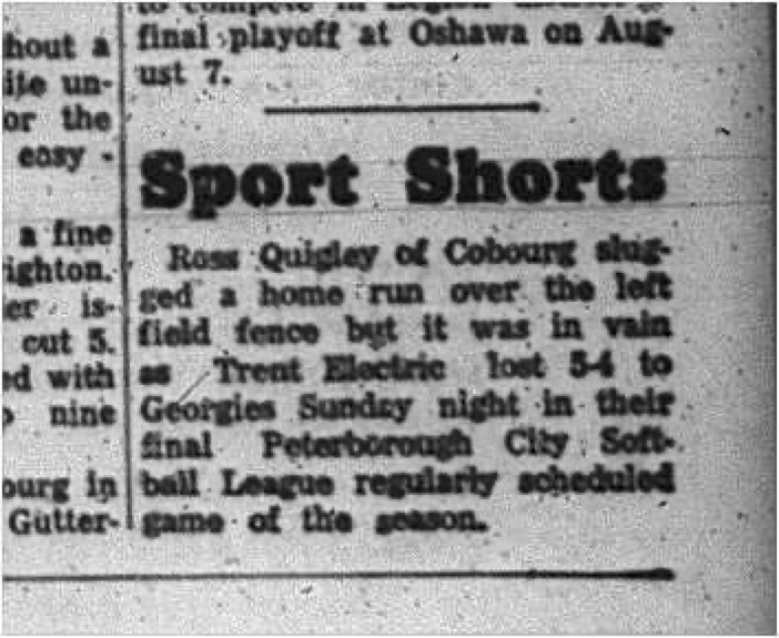 1965-07-28 Softball - Men - Peterborough City Softball League - Ross Quigley