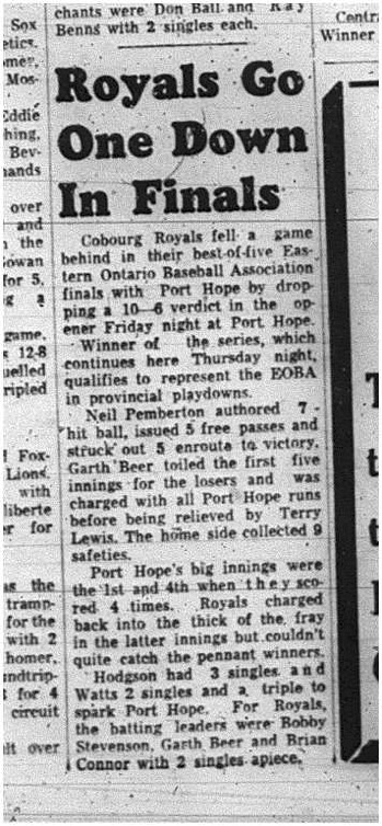 1965-08-11 Baseball - Boys - EOBA - Cobourg Royals Vs. Port Hope