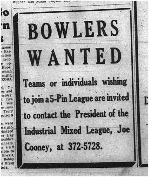 1965-08-11 Bowling - Mixed - 5 Pin - Teams - Individuals