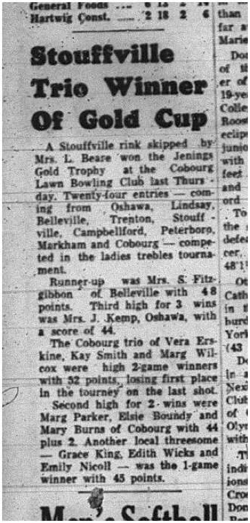 1965-08-11 Lawn Bowling - Men - Cobourg Lawn Bowling Club - Stouffville Rink