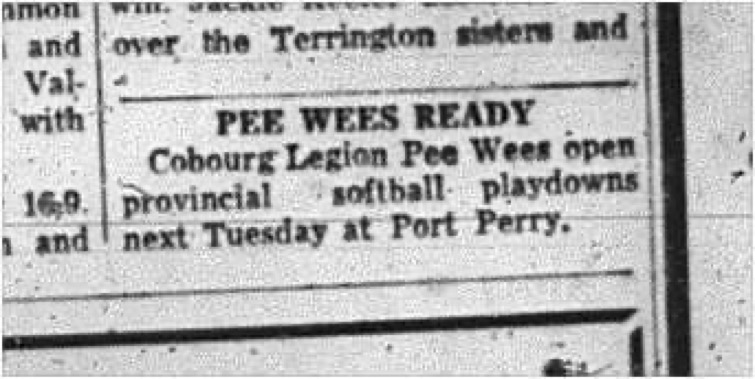 1965-08-11 Softball - Cobourg Legion Minor Softball League - Provincial Softball Playdowns - Port Perry