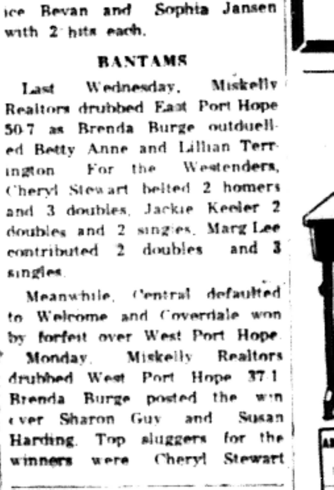 1965-08-18 Softball -Girls-CDGSL-Cobourg vs Port Hope