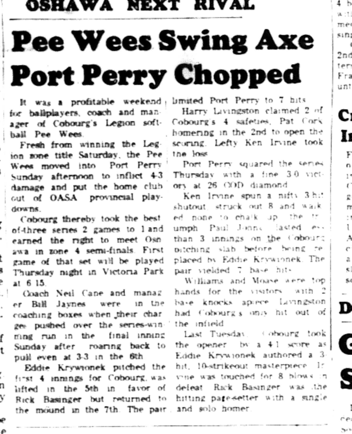 1965-08-25 Softball -Boys-OASA-Cobourg vs Port Perry-A