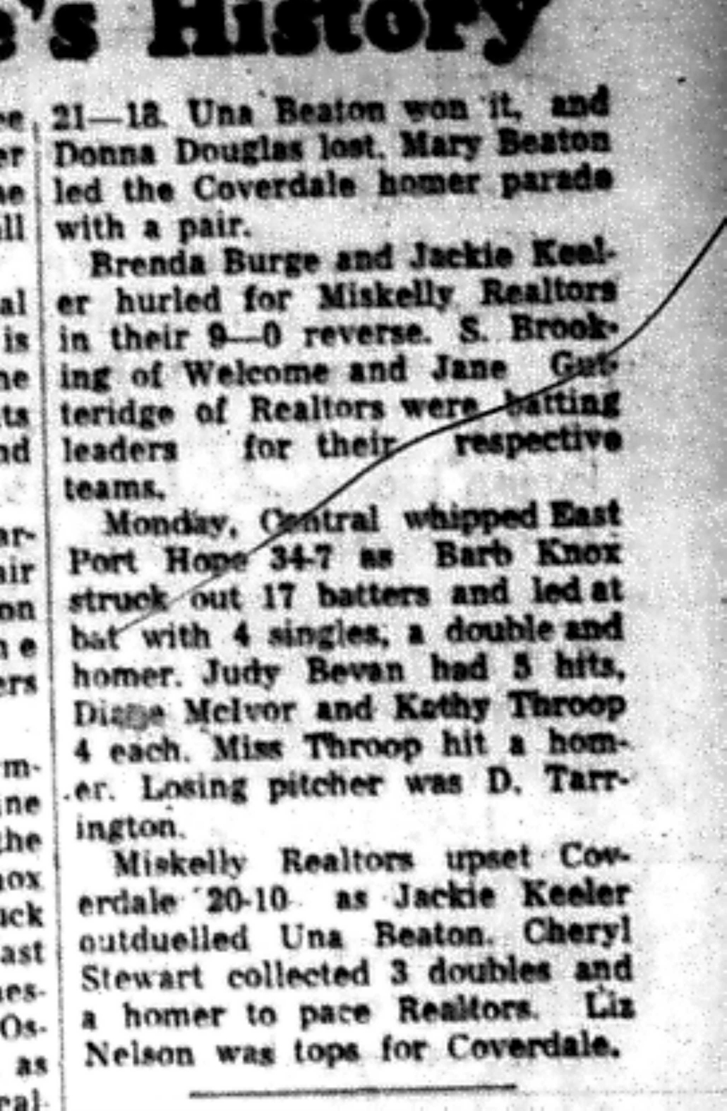 1965-08-25 Softball -Girls-CDGSL-First No Hit Game In League History-C