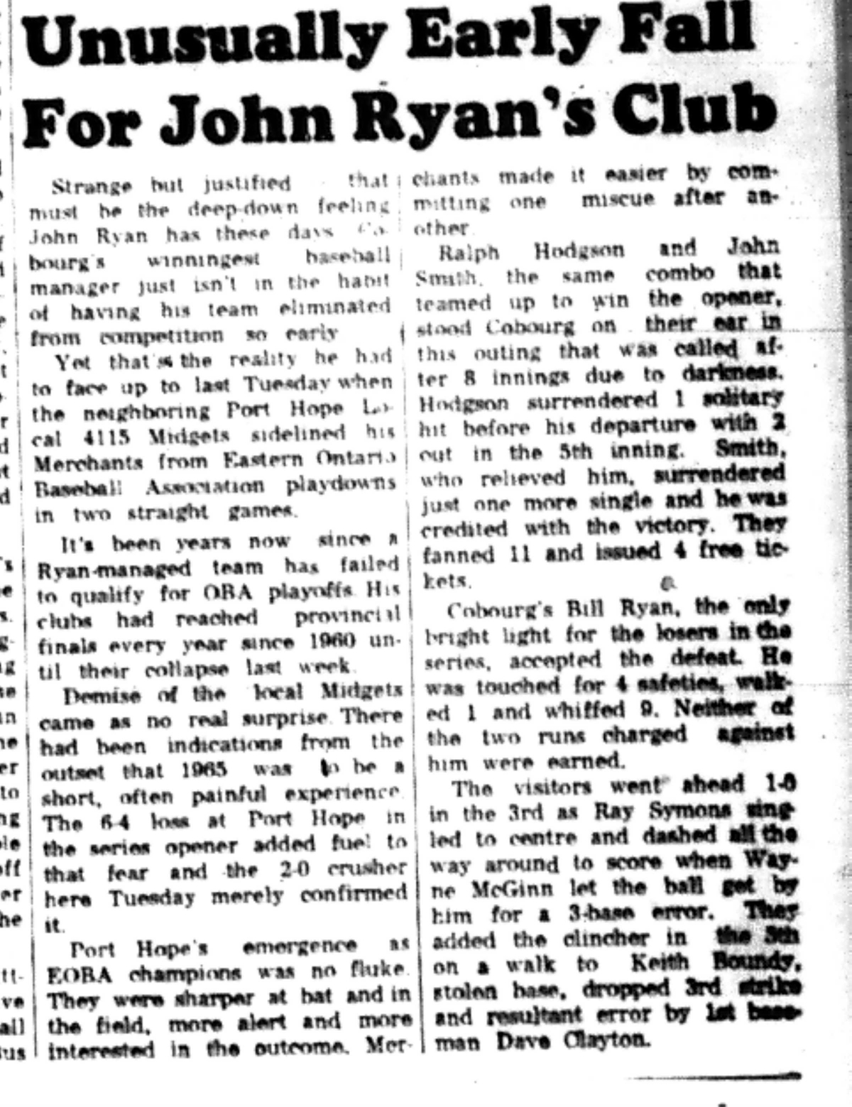 1965-09-01 Baseball -Boys-EOBA-Port Hope Eliminated
