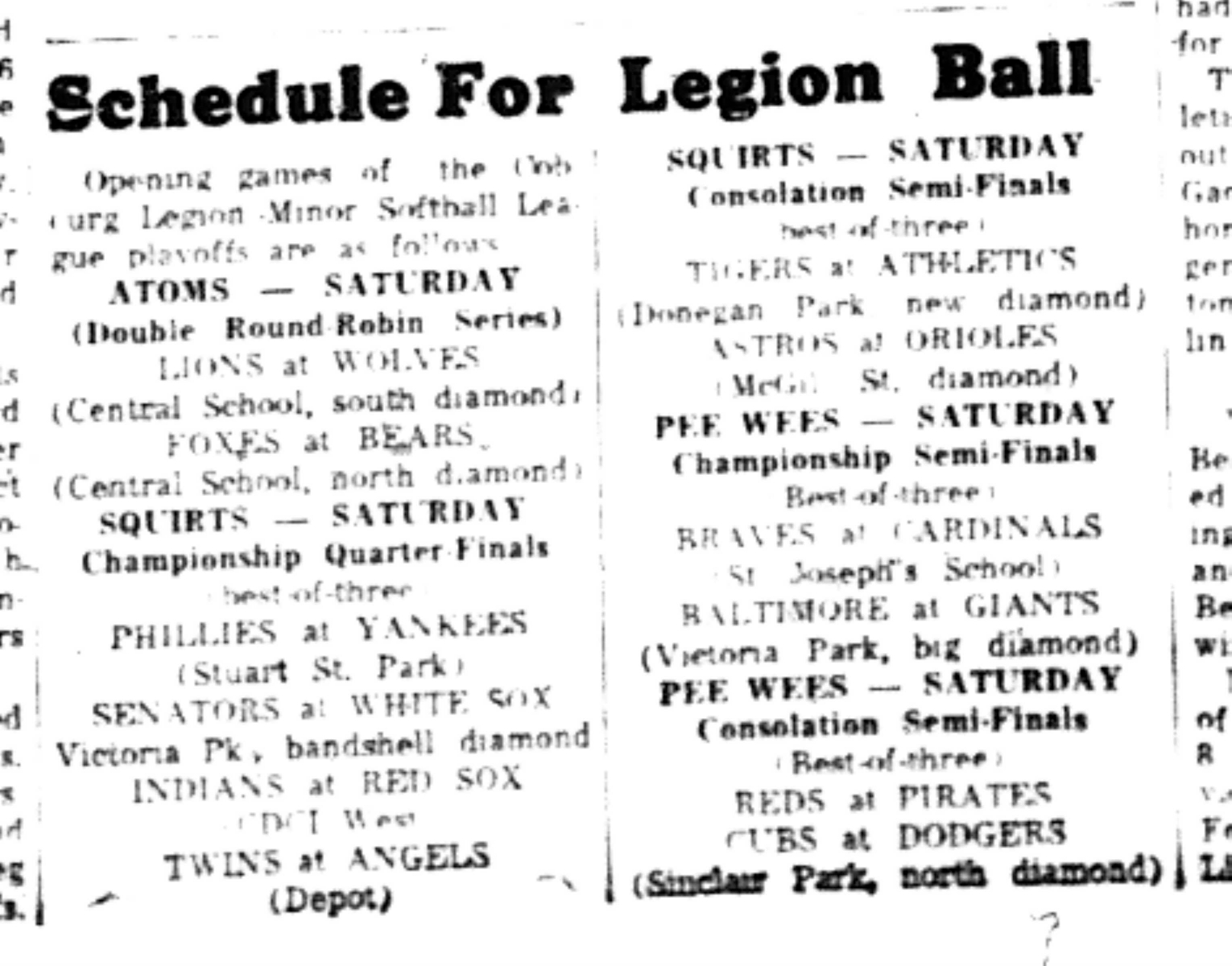 1965-09-01 Softball  Boys-CLMSL Schedule
