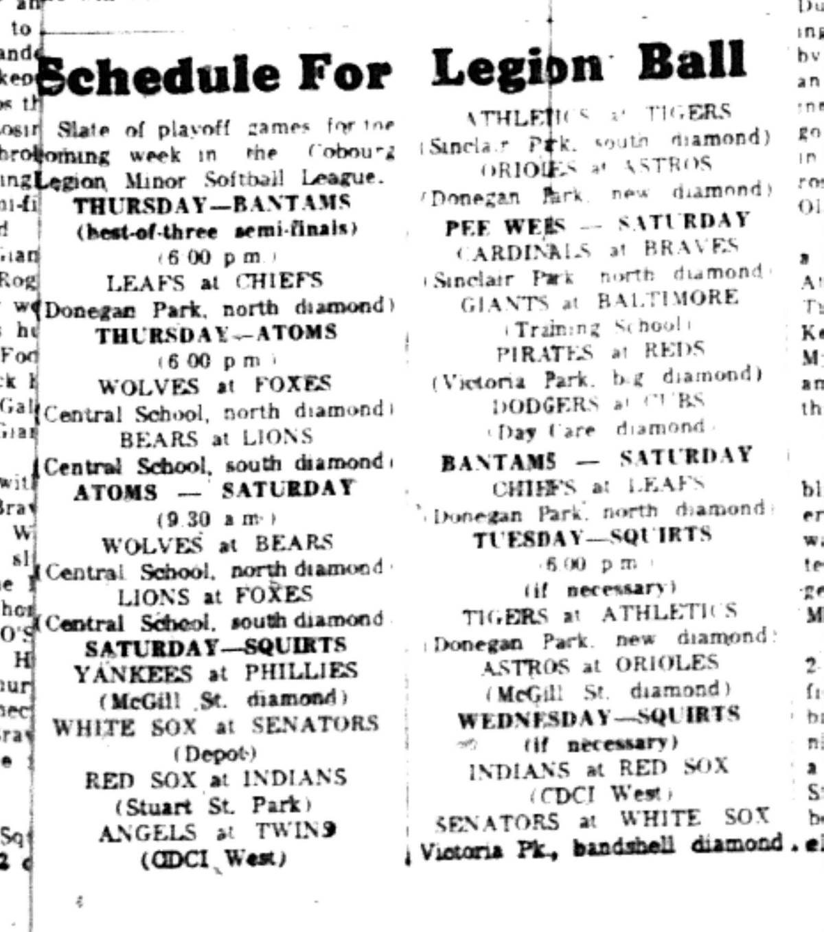 1965-09-08 Softball -Boys-CLMSL Schedule