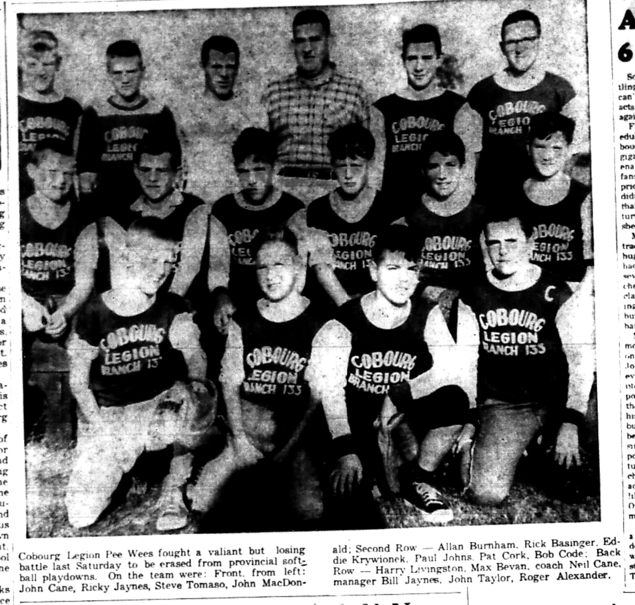 1965-09-08 Softball -Boys-Legion Peewees Team Photo