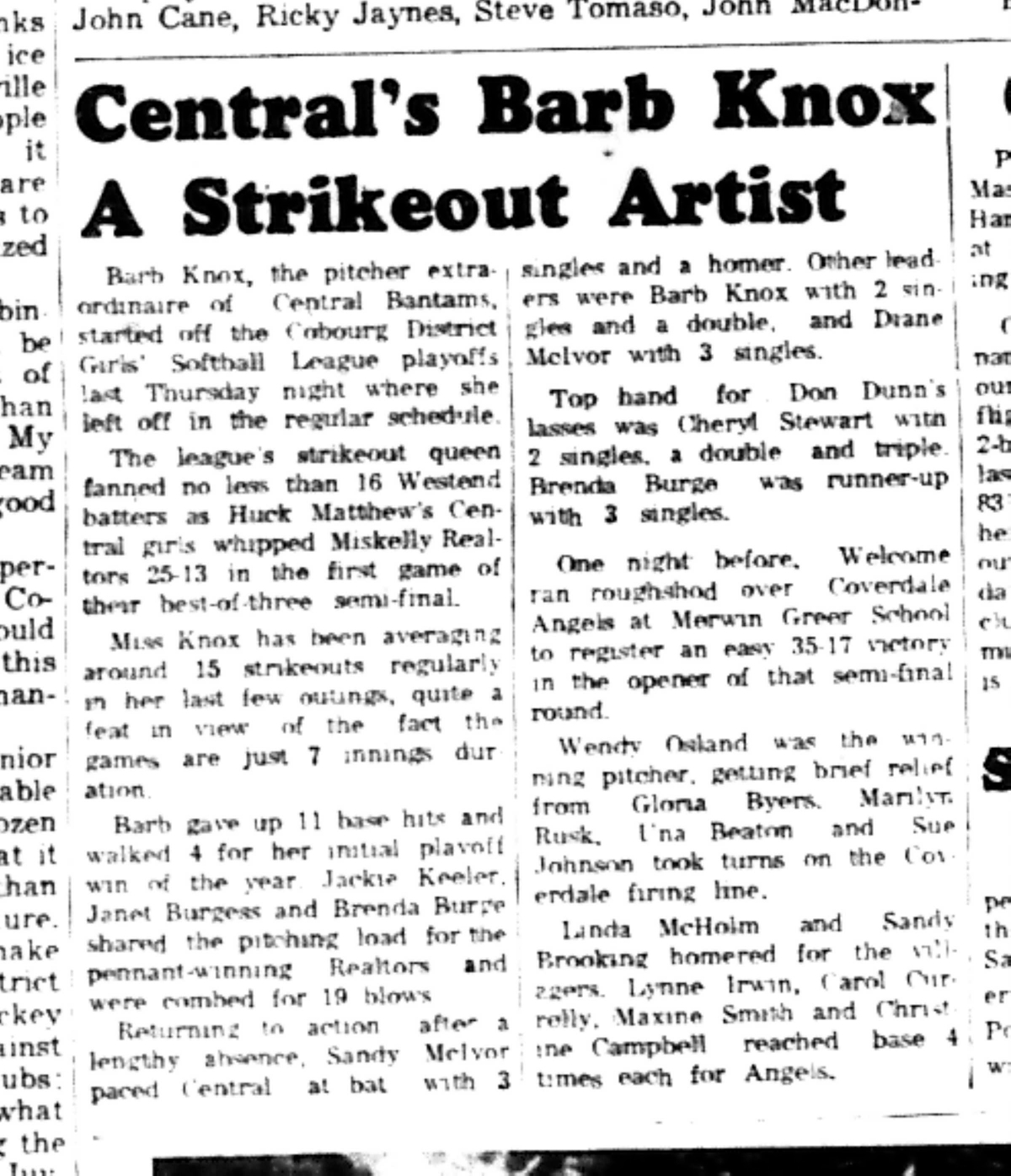 1965-09-08 Softball -Girls-CDGSL-Centrals Strikeout Artist