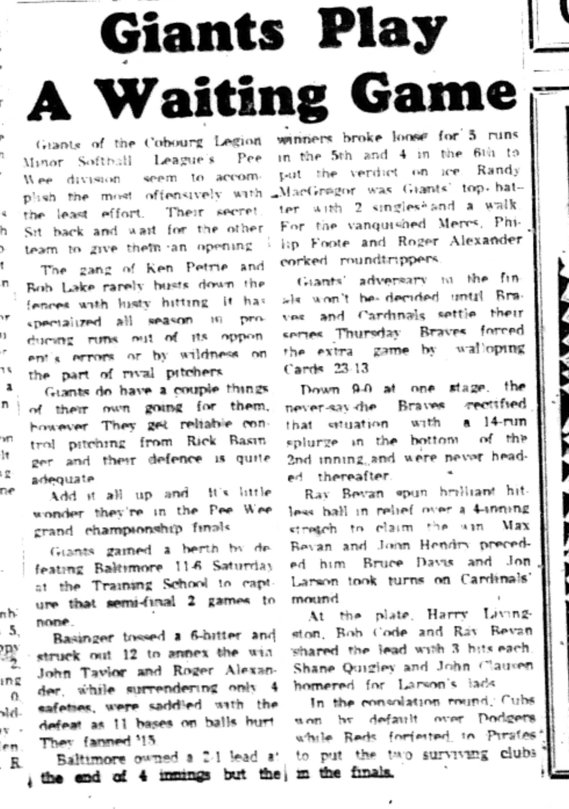 1965-09-15 Softball -Boys-CLMSL-Giants vs Baltimore