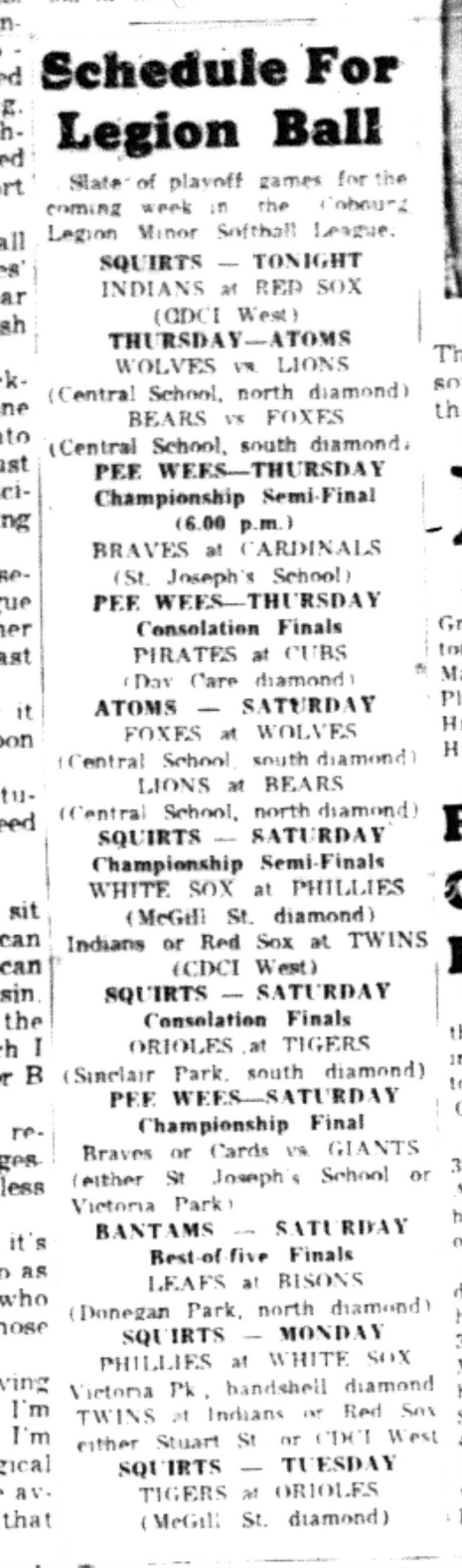1965-09-15 Softball -Boys-Legion Ball Schedule