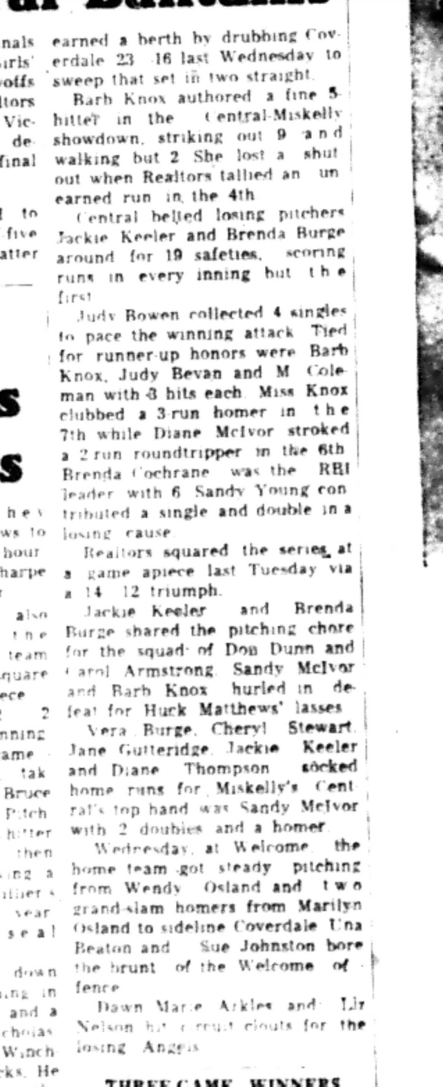 1965-09-15 Softball -Girls-CDGSL-Miskellys vs Central-C