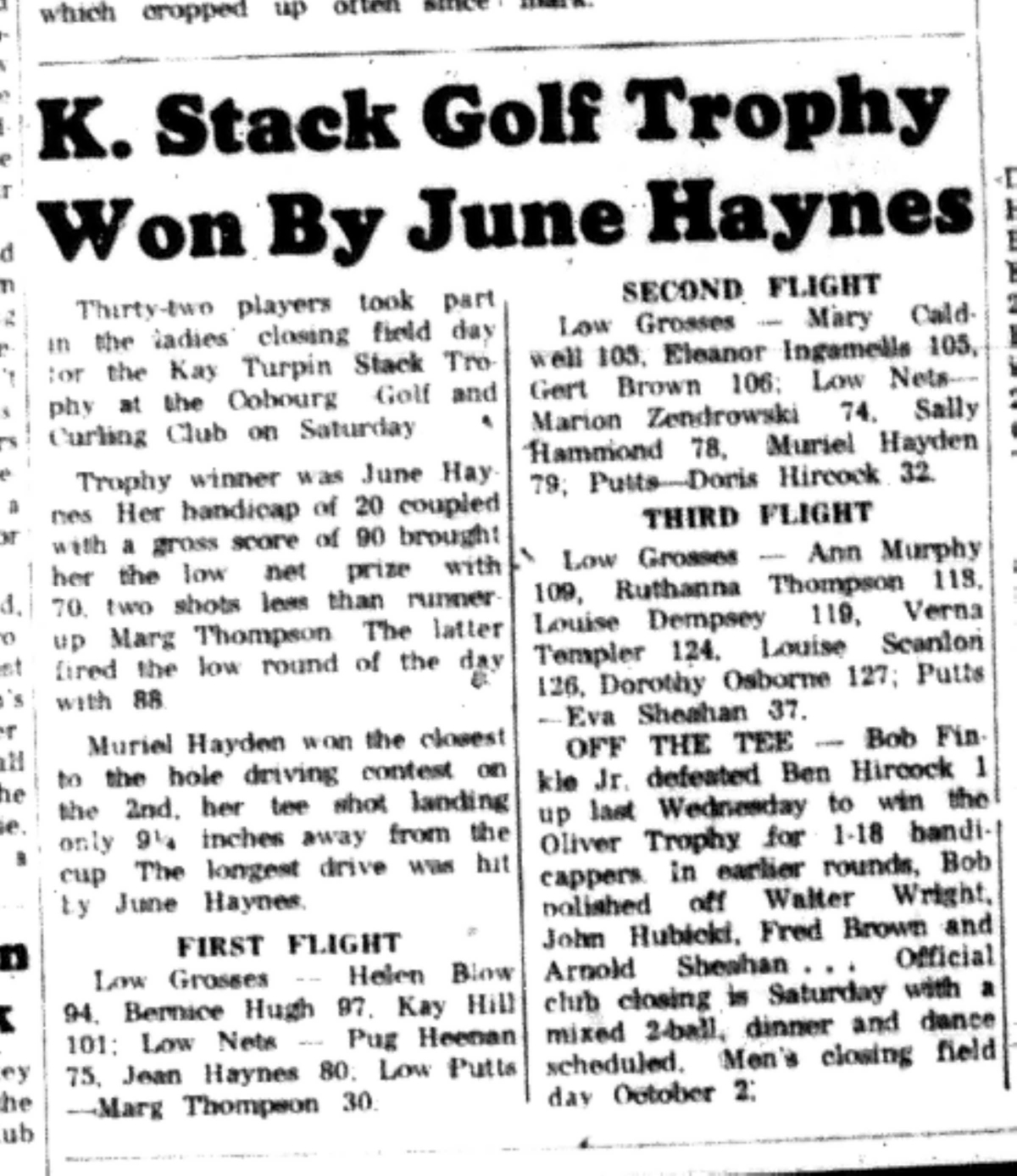 1965-09-22 Golf -Ladies-Cobourg Golf Trophy Won