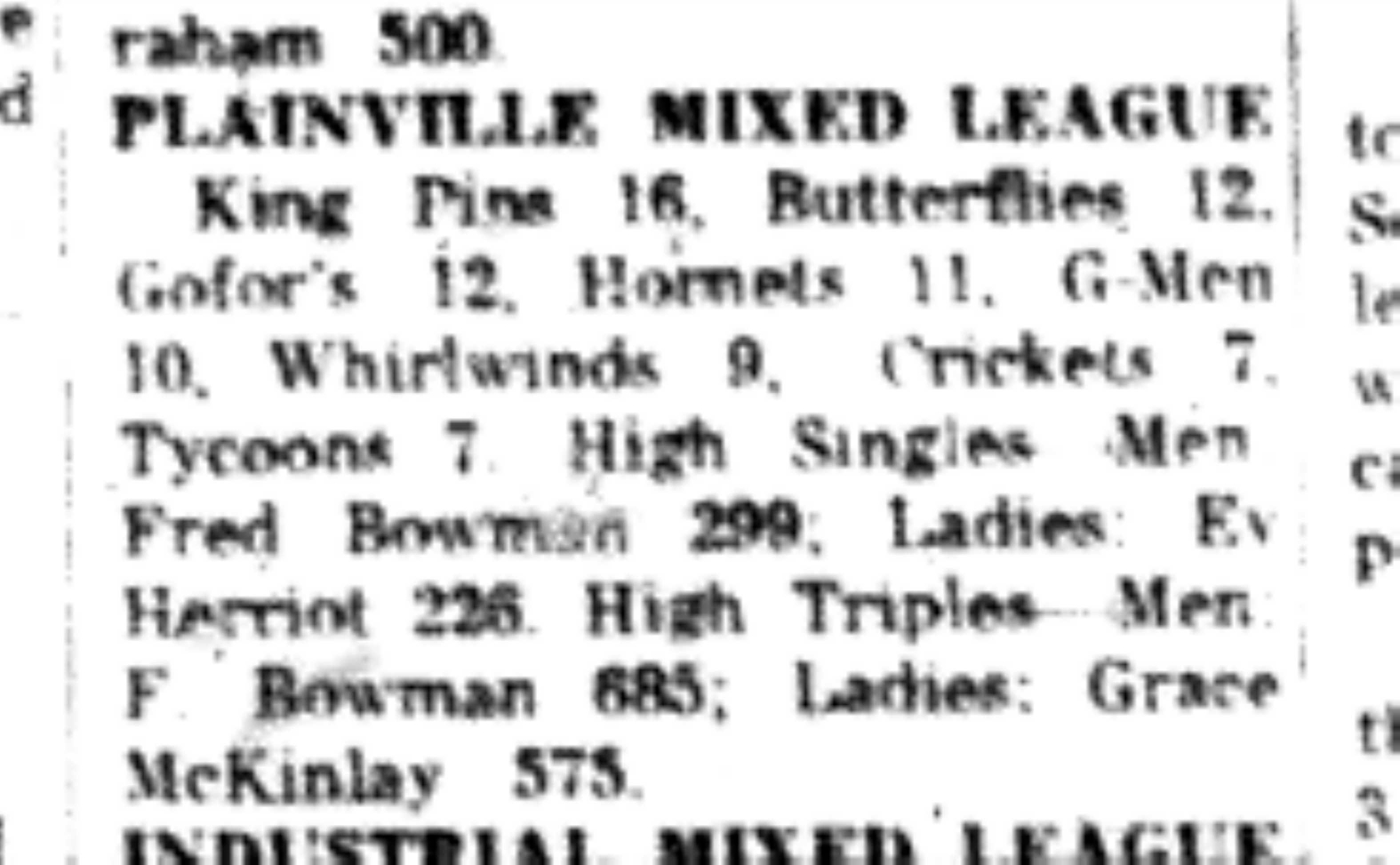 1965-10-20 Bowling -Mixed-Plainville League Results