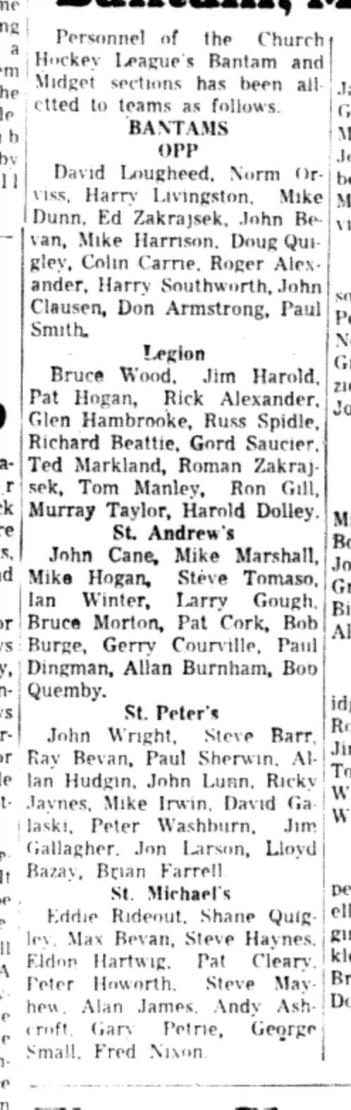 1965-10-27 Hockey -Boys-CCHL Bantam,Midget Rosters-B
