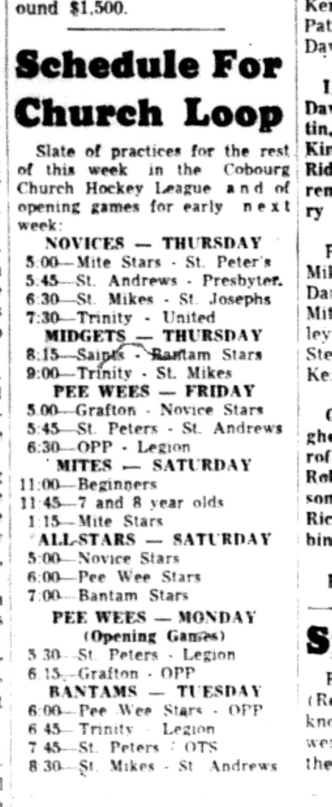 1965-10-27 Hockey -Boys-CCHL Schedule