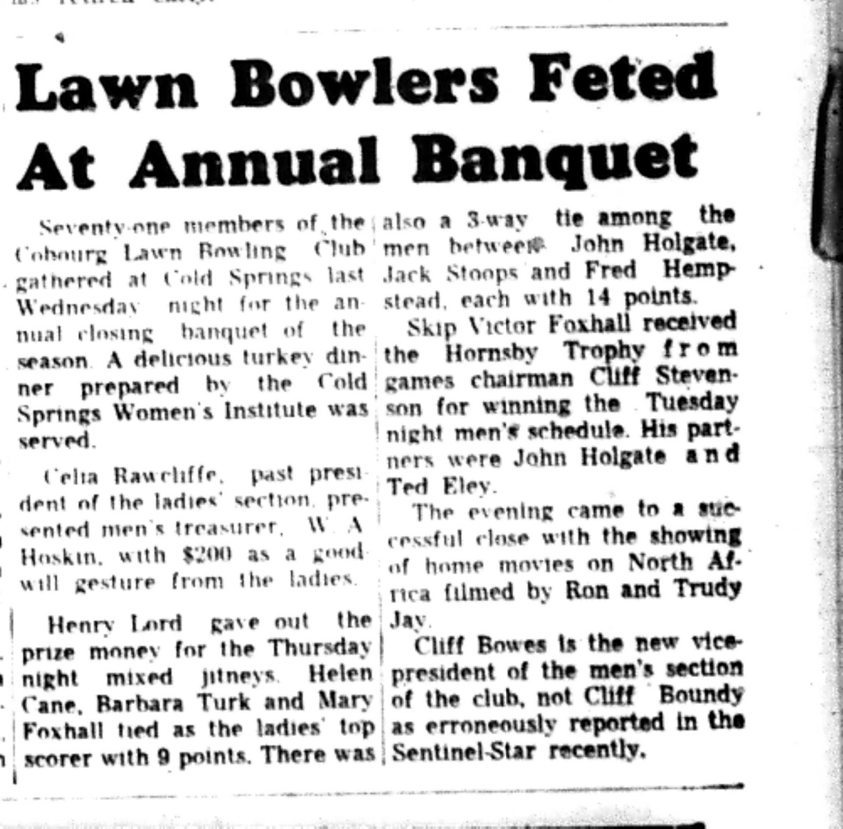 1965-11-02 Lawn Bowling -Mixed-Cobourg Lawn Bowling Annual Banquet