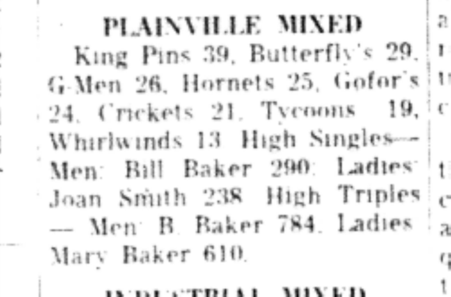 1965-11-17 Bowling -Mixed-Plainville League Results