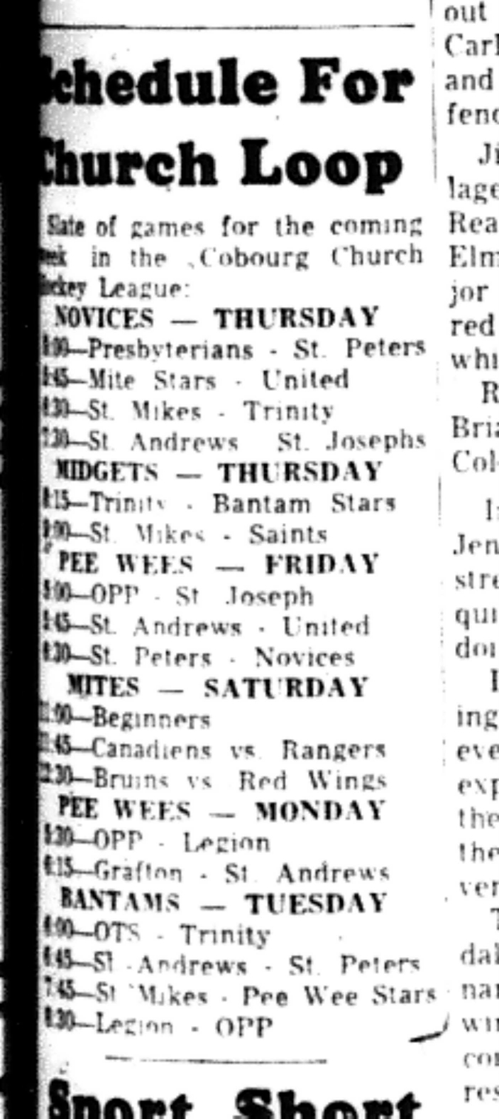 1965-11-24 Hockey -Boys-CCHL Schedule