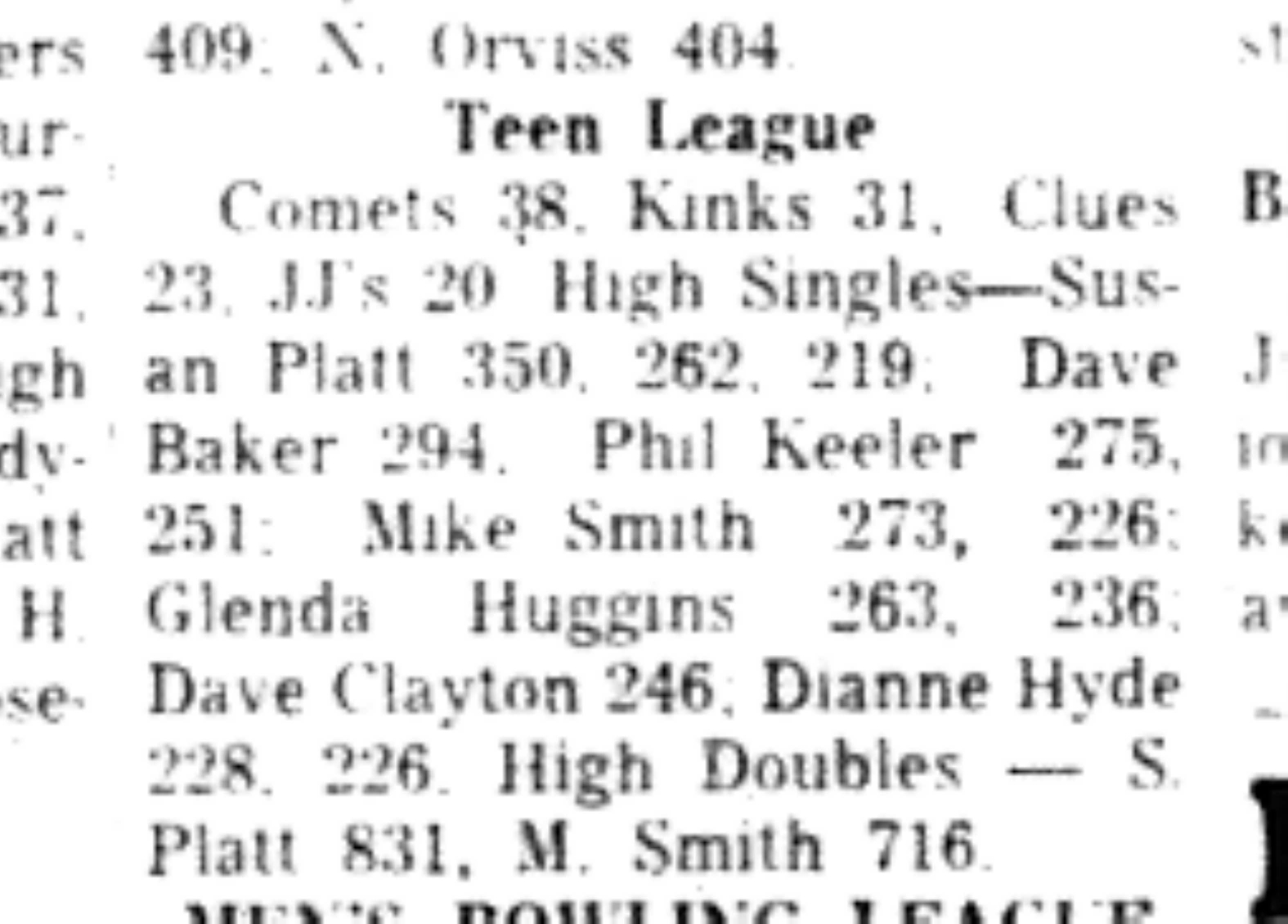 1965-12-15 Bowling -Mixed-Teen League Results