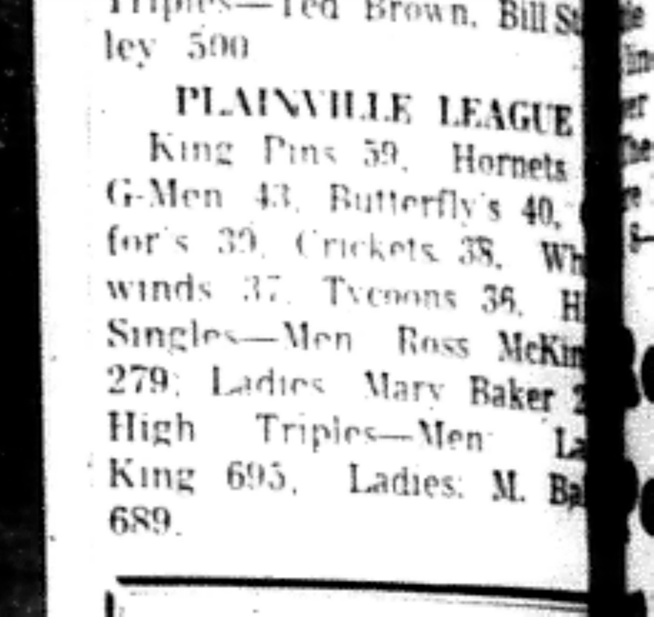 1965-12-22 Bowling -Mixed-Plainville League Results