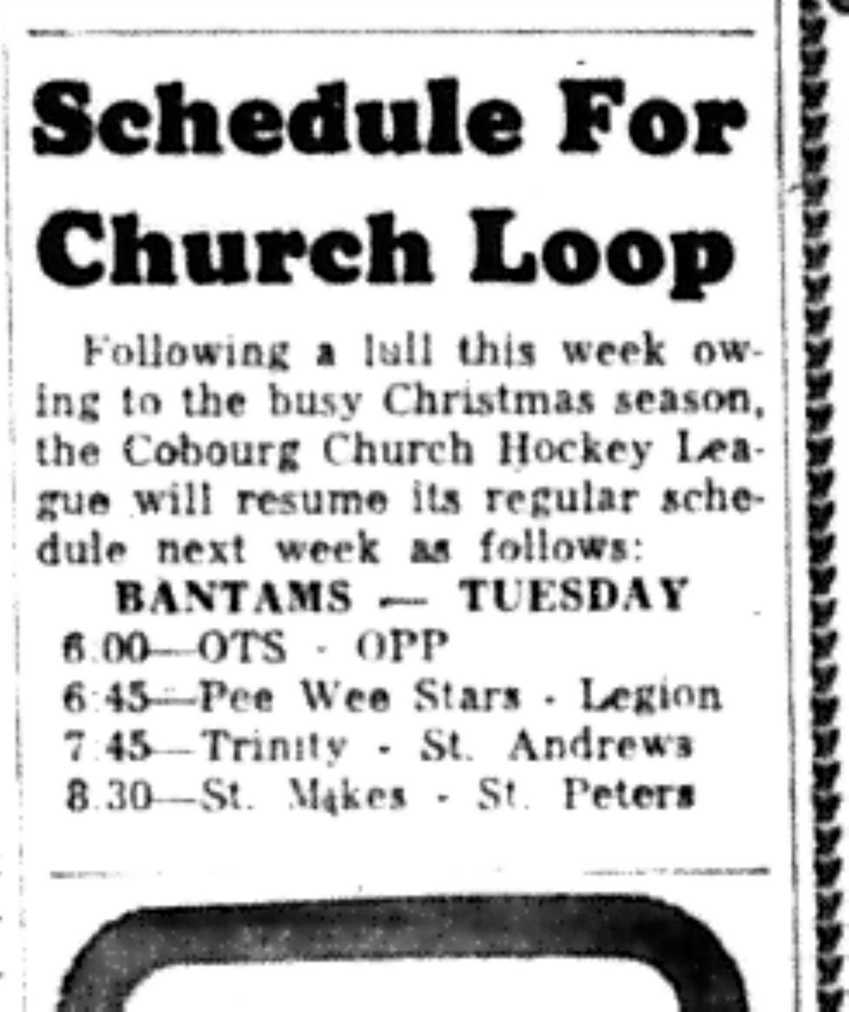 1965-12-22 Hockey -Boys-CCHL Schedule