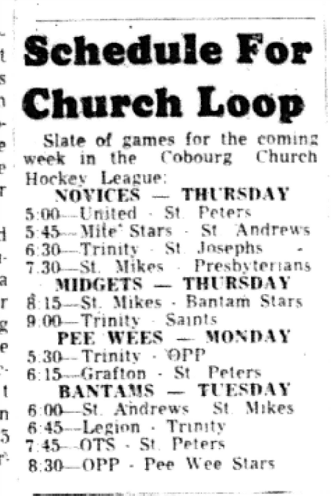 1965-12-29 Hockey -Boys-CCHL Schedule