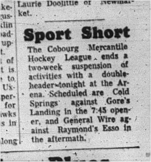 1966-01-05 Hockey -Men -Cobourg Mercantile Hockey League Vs. Gores Landing - Doubleheader