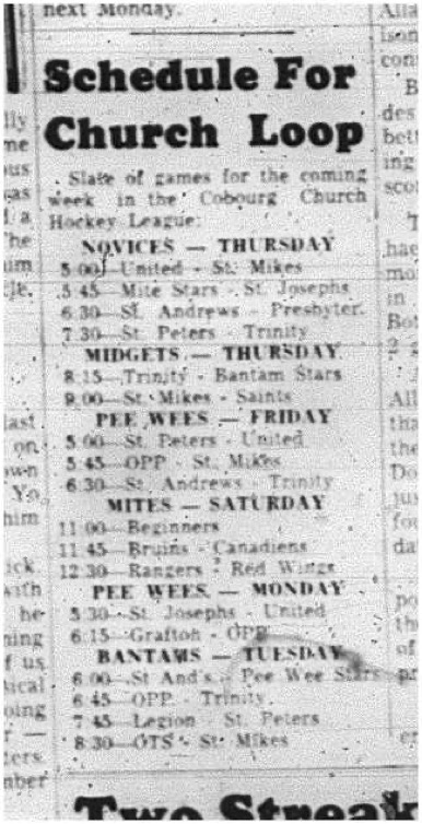 1966-01-12 Hockey -Boys -CCHL - Weekly Schedule