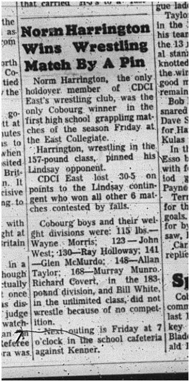 1966-01-12 School -Wrestling -Boys -CDCI East - Norm Harrington
