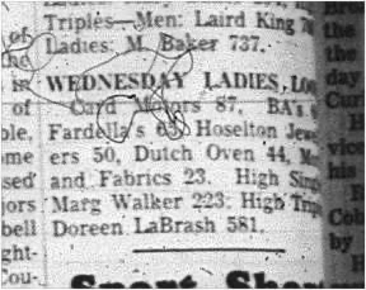 1966-01-19 Bowling -Ladies -Wednesday Ladies League - Cobourg Bowling Lanes