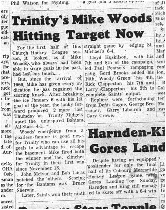 1966-01-19 Hockey -Boys -CCHL - Trinity - Mike Woods