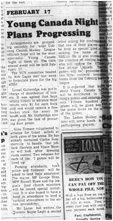 1966-01-19 Hockey -Boys -CCHL - Young Canada Night - Plans