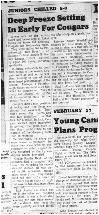 1966-01-19 Hockey -Boys -Junior B - Cobourg Cougars Vs. Peterborough