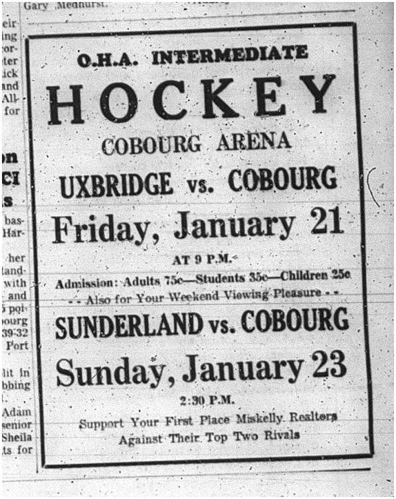 1966-01-19 Hockey -Boys -Lakeshore Intermediate Hockey League - Cobourg Miskelly Realtors Vs. Uxbridge
