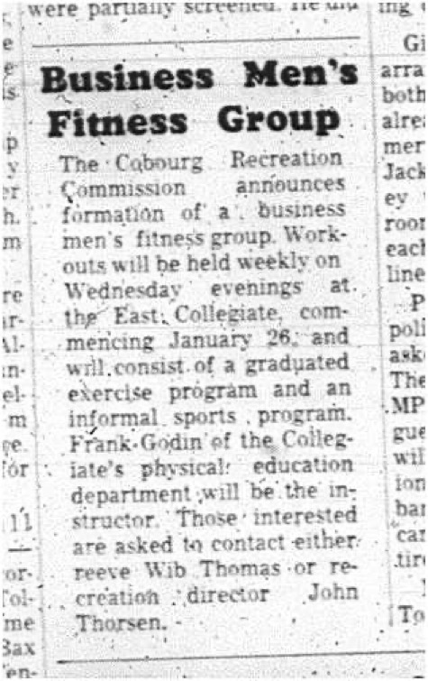 1966-01-19 Recreation -Cobourg Recreation Commission - Business Mens Fitness Group
