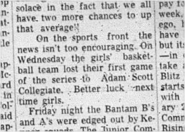 1966-01-19 School -Basketball -Girls -CDCI East Vs. Adam Scott