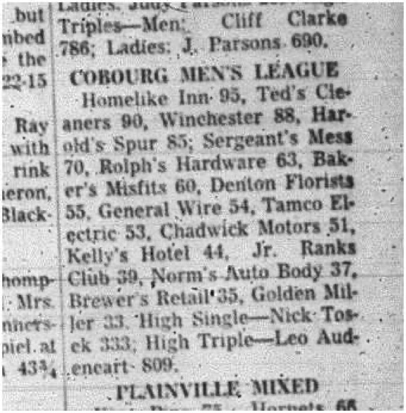 1966-01-26 Bowling -Men -Cobourg Mens Bowling League