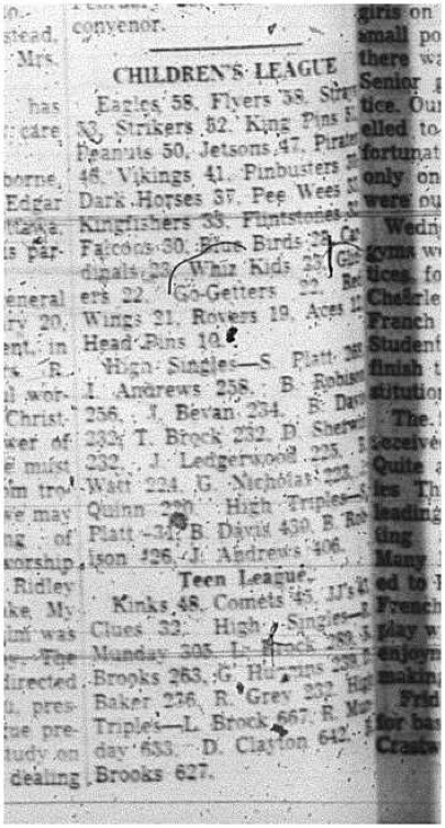 1966-01-26 Bowling -Mixed -Childrens League-Teen League